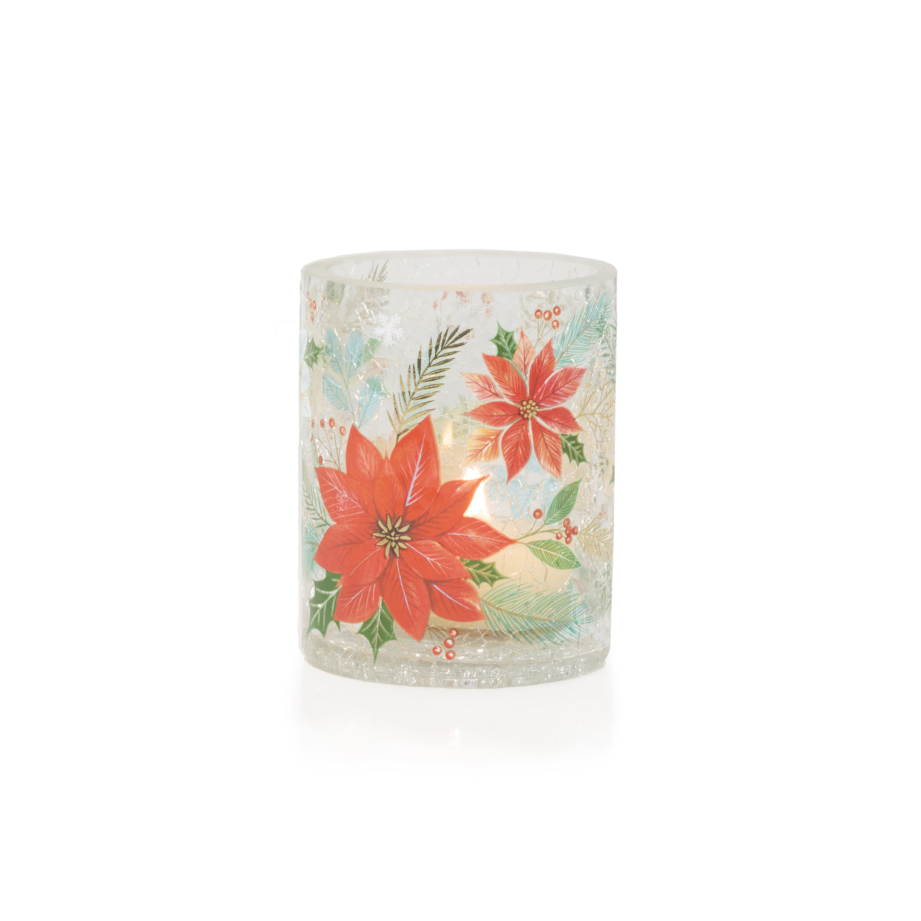 Crackle Poinsettia Tea Light Candle Holder - Image 2